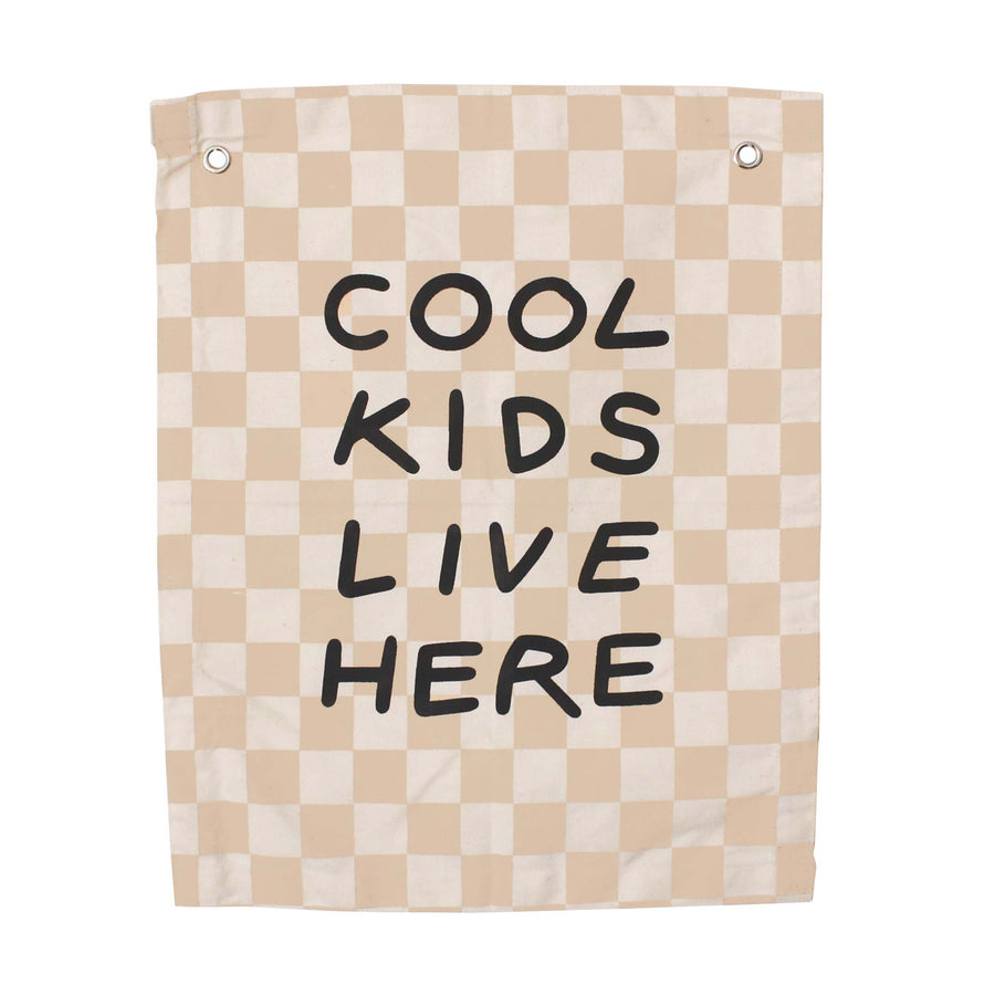 Cool Kids Wall Hanging Banner Neutral Checker Board Design